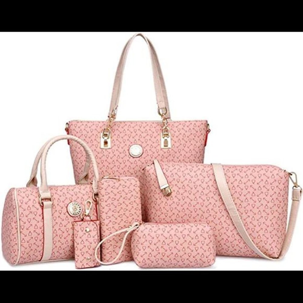 6 Pcs Handbag Tote Shoulder Bag PU Hobo Satchel Purse Clutch Wallet Key Holder
